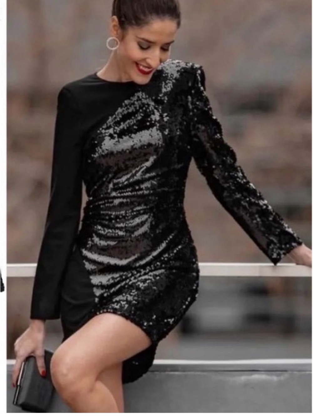 Zara Black Sequin Asymmetrical One-Sleeve Mini Dress